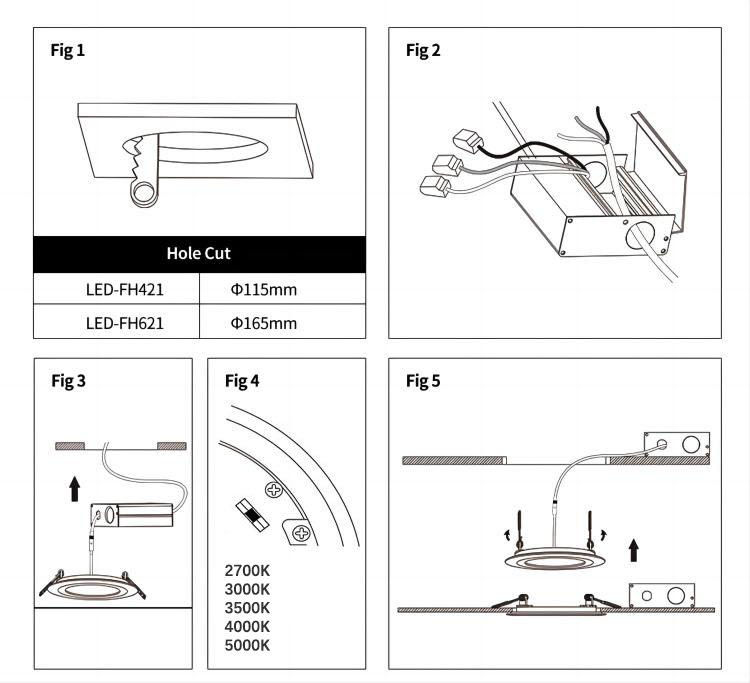 Fire Rated Dimmable LED Downlights 6inch 15w 5cct UL certified For Bathroom